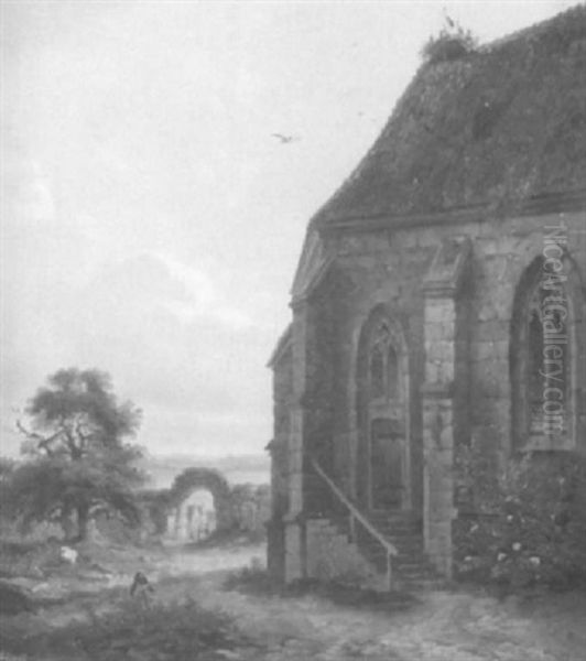 Schwabische Kirche Im Abendlicht Oil Painting by Hermann Herdtle