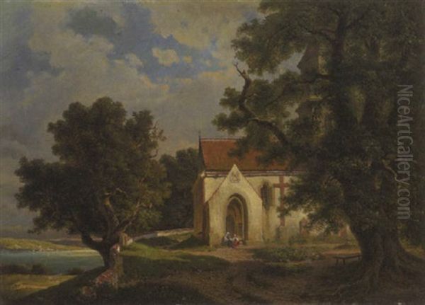 Gotische Kapelle Am Ufer Eines Gebirgssees Oil Painting by Hermann Herdtle