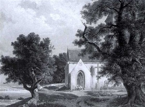 Auf Einer Anhohe Steht Eine Kleine Kapelle... Oil Painting by Hermann Herdtle