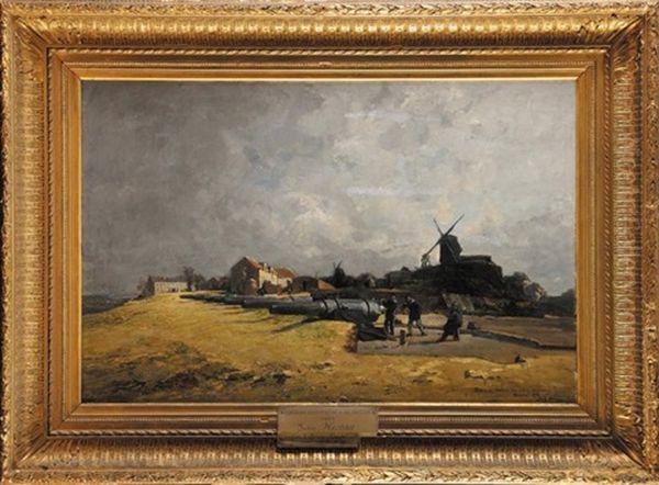 Batterie D'artillerie De Marine Sur La Butte Montmartre Pendant Le Siege De Paris Oil Painting by Jules Hereau