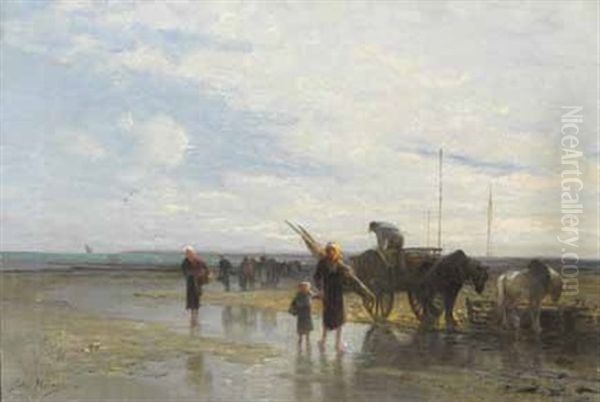 Le Retour De La Peche A La Crevette Oil Painting by Jules Hereau