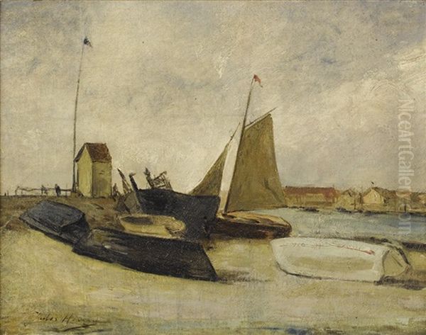 Bateaux Au Port Oil Painting by Jules Hereau