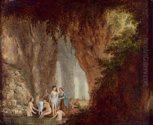 Badende Nymphen In Einer Felsgrotte Oil Painting by Georg Heinrick Hergenroder