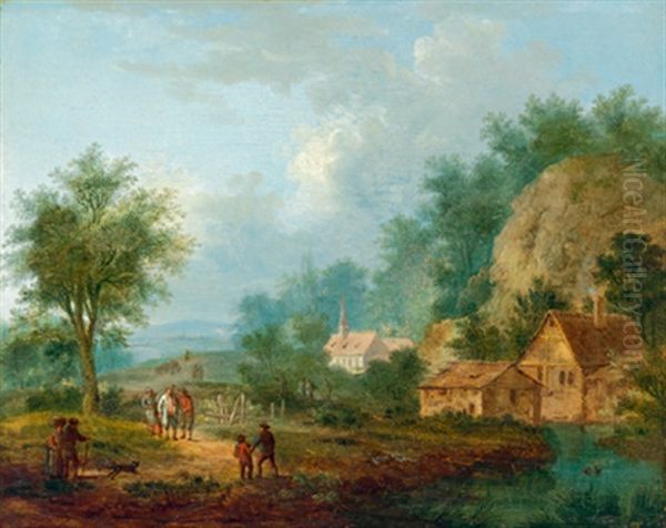 Bewaldete Landschaft Mit Reisenden Oil Painting by Georg Heinrick Hergenroder