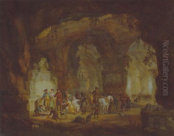 Gesellschaft In Einer Phantastischen Felsgrotte Oil Painting by Georg Heinrick Hergenroder