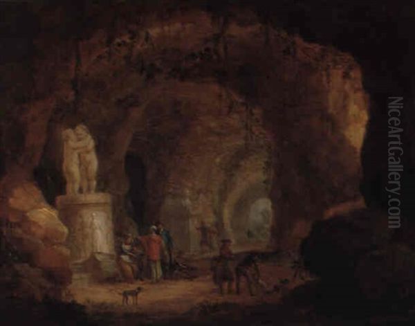 Elegante Gesellschaft In Der Grotte Von Grahlstein Bei Frankfurt Oil Painting by Georg Heinrick Hergenroder