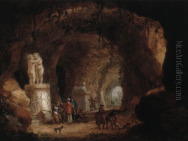 Grotte Mit Klassischen Figuren Auf Steinsockeln Oil Painting by Georg Heinrick Hergenroder