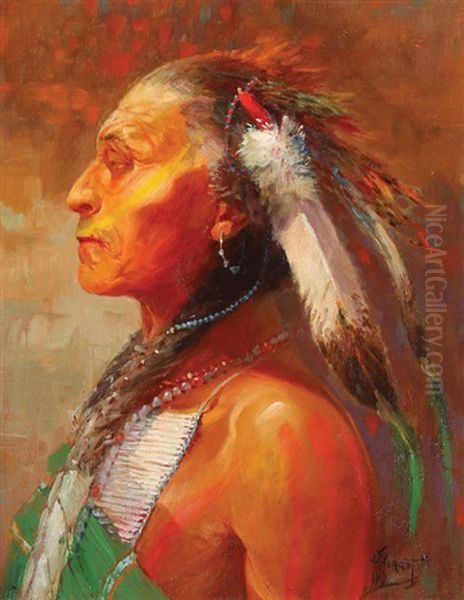 Bust Of An Indian Brave Oil Painting by Herbert M. Herget