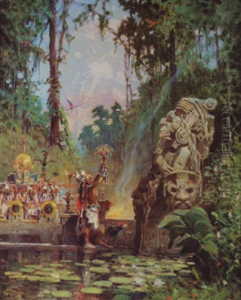 The Idol-aztec Shrine Oil Painting by Herbert M. Herget