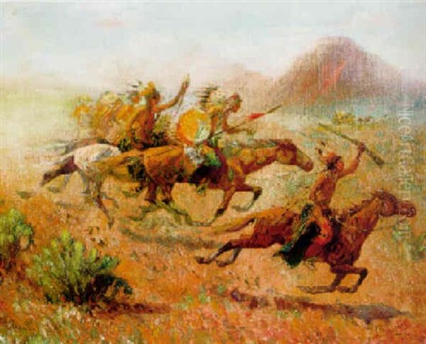 Attack On The Coach Oil Painting by Herbert M. Herget