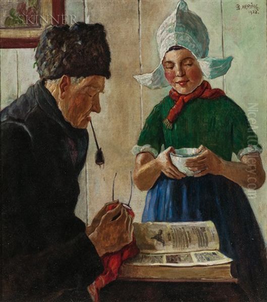 Readying For Story Time Oil Painting by Georg Hering