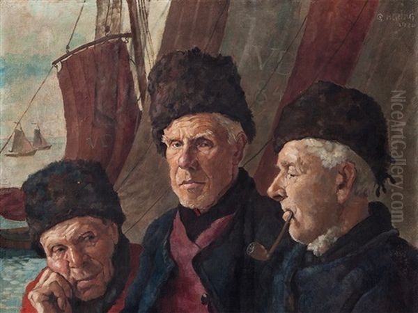 Frisian Fishermen Oil Painting by Georg Hering