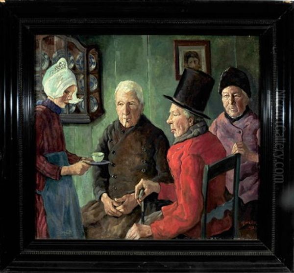 Der Besuch - Eine Hollandische Dame Reicht Den Gasten Tee Oil Painting by Georg Hering