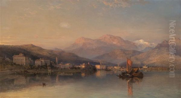 Lugano Lago Di Lugano Oil Painting by George Edwards Hering