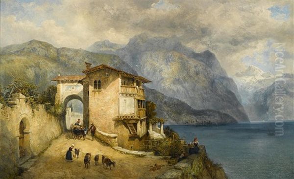 On A North Italian Lake Oil Painting by George Edwards Hering