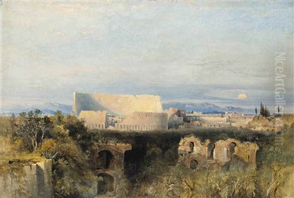 The Colosseum From The Palace Of The Caesars, Rome Oil Painting by George Edwards Hering