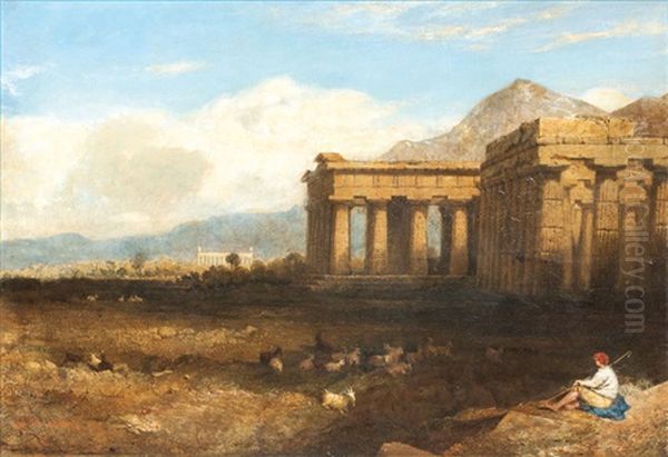 Antique Temples On Sicily Oil Painting by George Edwards Hering