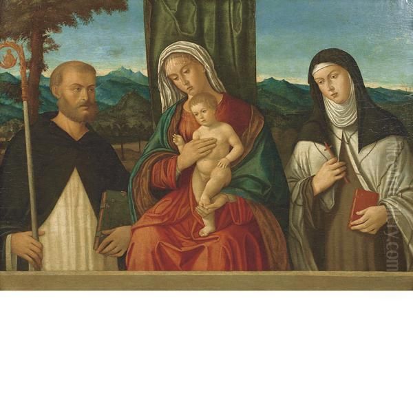 Madonna Col Bambino Tra San Vincenzo Ferrer (?) E Santachiara Oil Painting by Barbari Nicolo De'