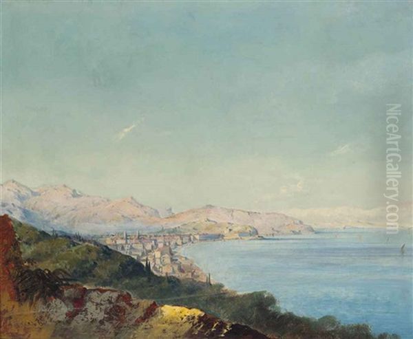 A View Along A Coast, Traditionally Identified As Nice Oil Painting by George Edwards Hering