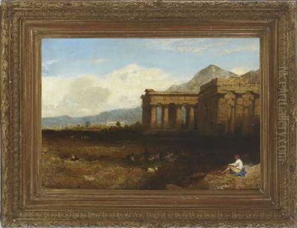 Die Tempel In Der Ebene Von Paestum Oil Painting by George Edwards Hering