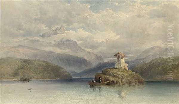 Visiting The Shrine, Possibly Lake Lugano by George Edwards Hering