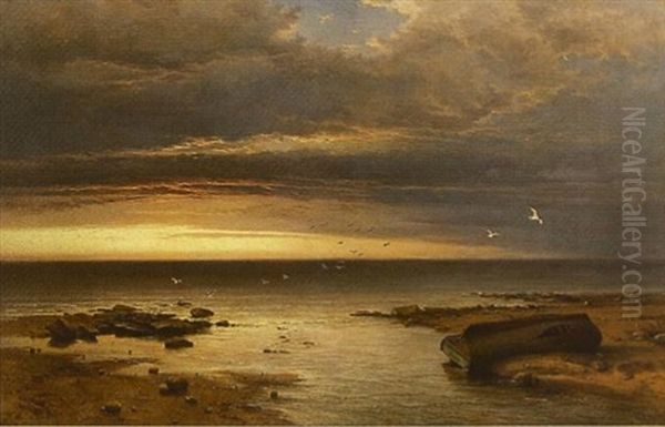 Daybreak: Night And Storm Have Stolen Away And Nothing Now Upon The Shore Tells The Tale Of Yesterday... Oil Painting by George Edwards Hering