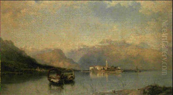 Isola Pescatori From The Isola Bella, Lago Maggiore Oil Painting by George Edwards Hering