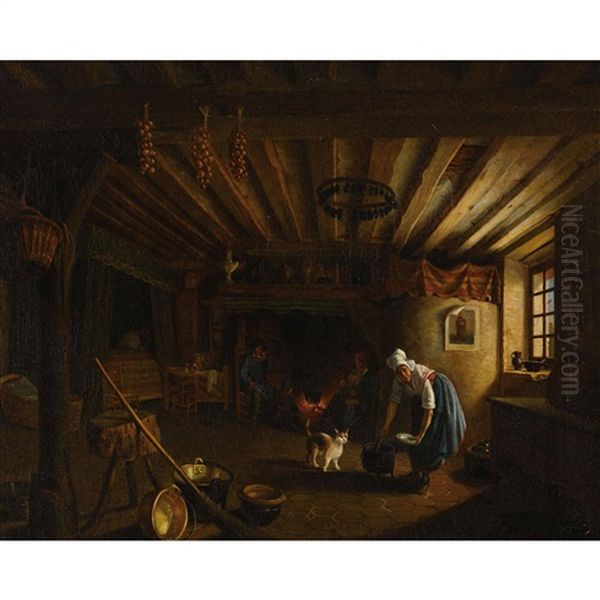 Kucheninterieur Mit Feuerstelle by Louis-Francois Herisson