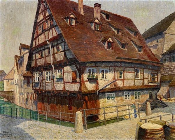 Das Schiefe Haus In Ulm Oil Painting by Hanns Herkendell