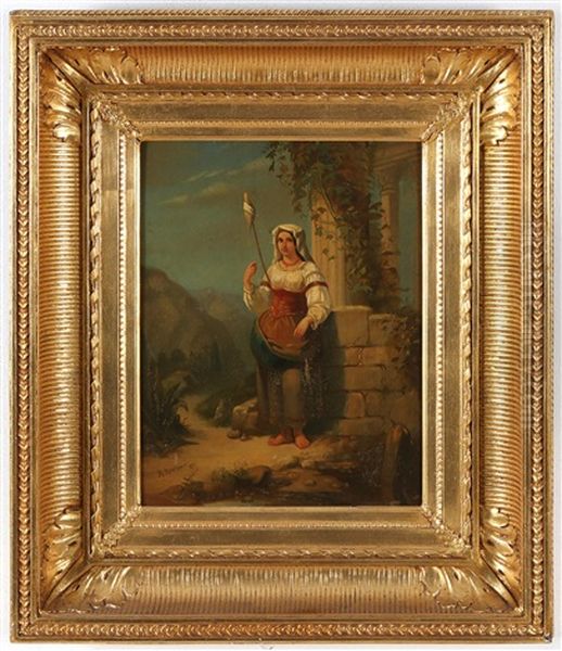 Spinner By The Ruin Oil Painting by Sir Hubert von Herkomer