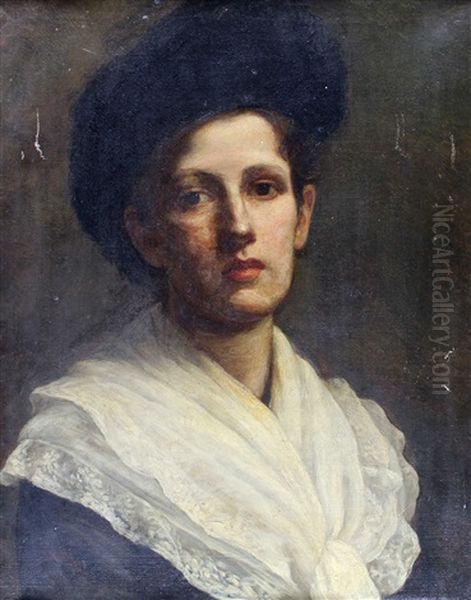 Portrait Einer Jungen Frau Mit Weisem Halstuch Oil Painting by Sir Hubert von Herkomer