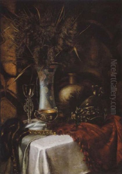 Opstilling Med Vase, Glas Og Hjelm Pa Et Bord Oil Painting by Sir Hubert von Herkomer