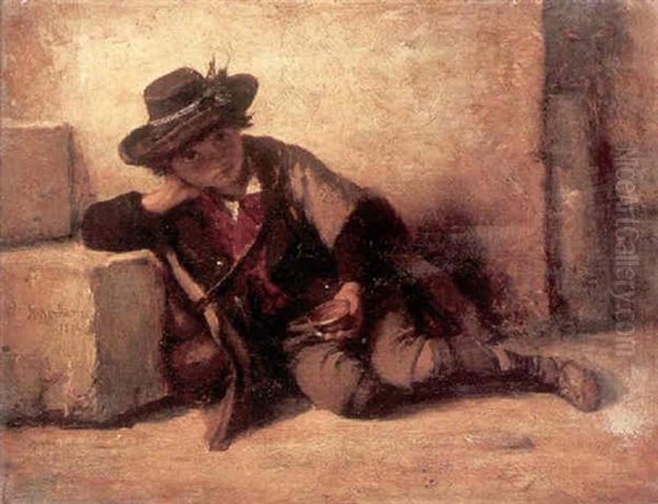 An Italian Boy Resting Against A Step Oil Painting by Sir Hubert von Herkomer