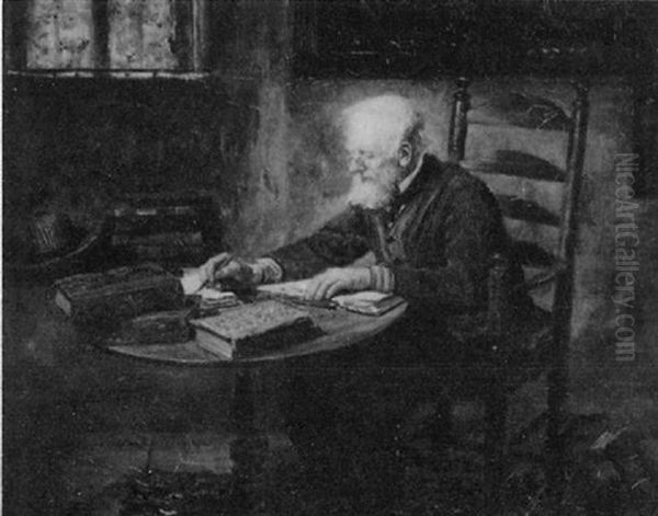 Man Writing Oil Painting by Sir Hubert von Herkomer