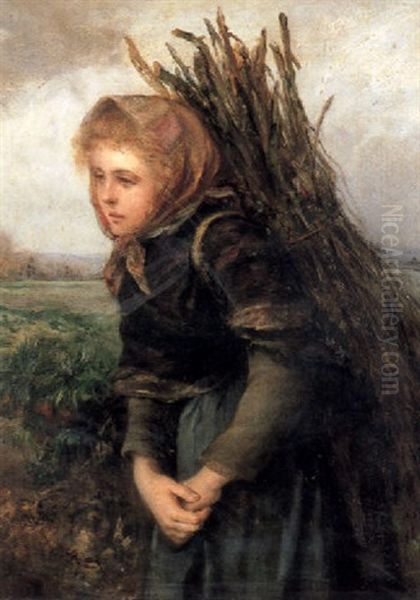 Young Female Faggot Gatherer Oil Painting by Sir Hubert von Herkomer