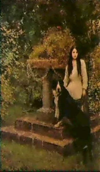 Jeune Fille Au Chien Oil Painting by Sir Hubert von Herkomer