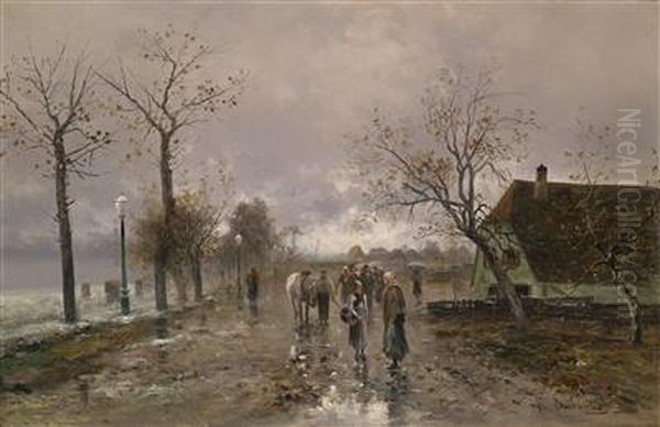 On The Village Road Oil Painting by Emil Barbarini