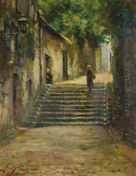 Les Escaliers Dans Le Vieux Quimper Oil Painting by Emma Herland