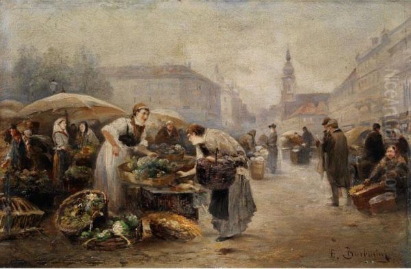 Naschmarkt In Wien Oil Painting by Emil Barbarini