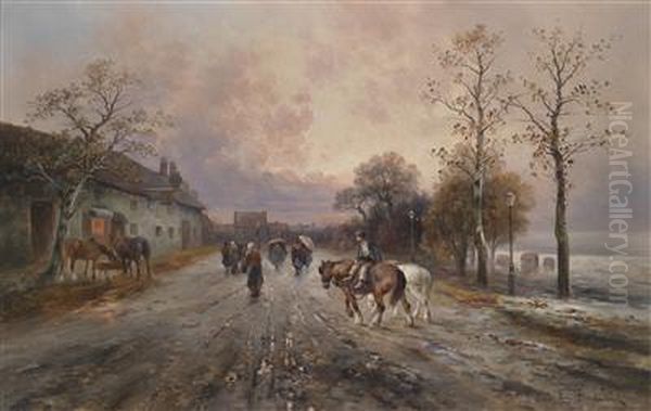 Village Landscape In The Evening Light Oil Painting by Emil Barbarini