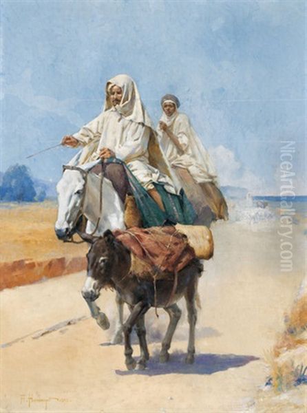 Orientalische Reiter Mit Einem Esel Oil Painting by Jacques Elie Abraham Hermanjat