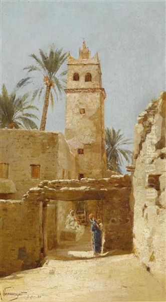 Orientalische Szene In Biskra Oil Painting by Jacques Elie Abraham Hermanjat