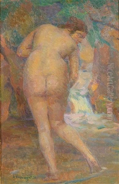 Baigneuse (+ Etude De Femme Dansant, Verso) Oil Painting by Jacques Elie Abraham Hermanjat