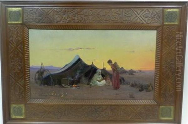 Campement De Bedouins A La Tombee Du Jour Oil Painting by Jacques Elie Abraham Hermanjat