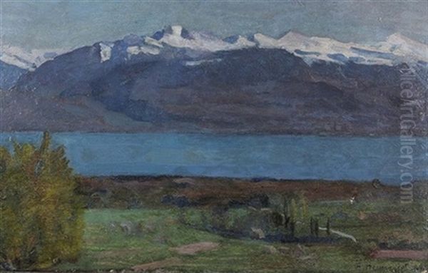 Landschaft Am Genfersee Oil Painting by Jacques Elie Abraham Hermanjat