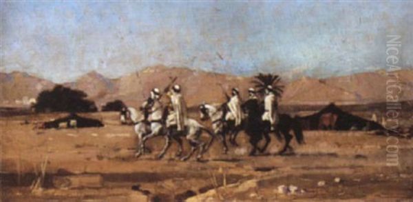 The Arab Huntsmen Oil Painting by Jacques Elie Abraham Hermanjat