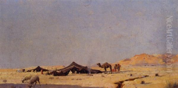 Desert Landscape Oil Painting by Jacques Elie Abraham Hermanjat