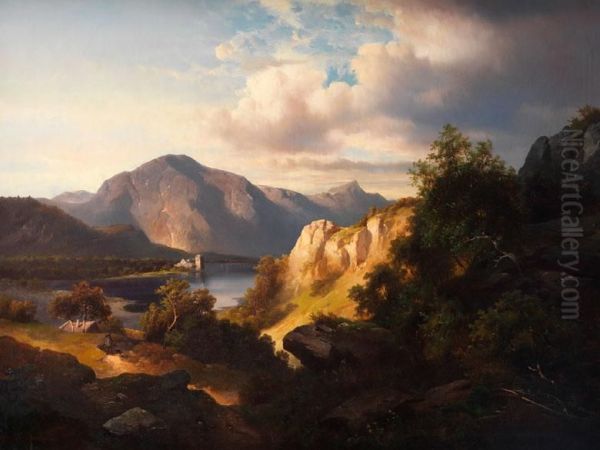 Weite Landschaft Mit Wanderern Oil Painting by Franz Barbarini