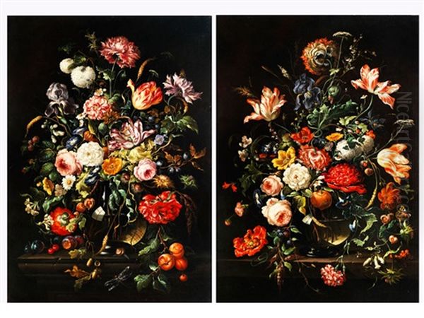 Blumenstilleben (pair) Oil Painting by Hans Hermann