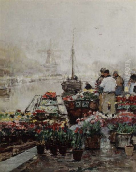 The Flower Market Oil Painting by Hans Hermann